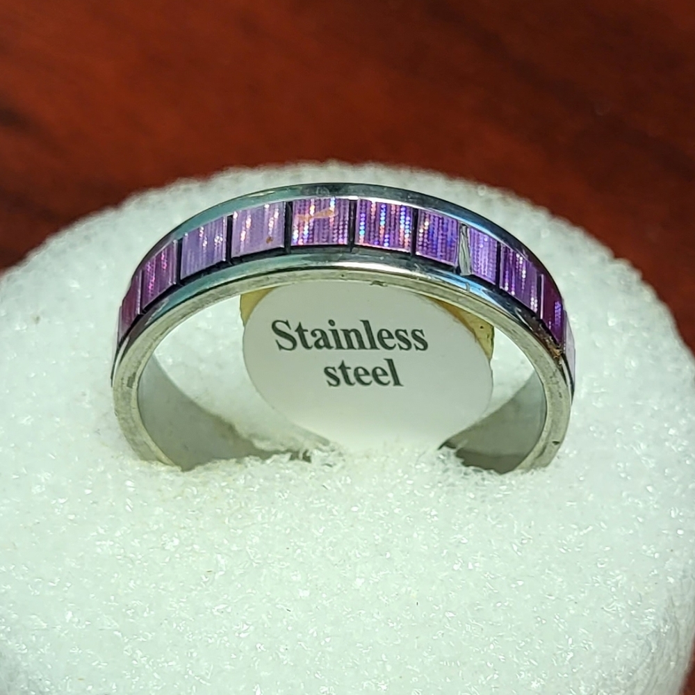 Stainless steel Pink pearlized/silver unisex band ๐๐ - Picture 2 of 3